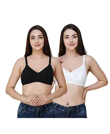 Anoma Pack Of 2 Solid Full Cup Non Wired Non Padded Maternity And Nursing Bra - Black White