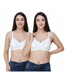 Anoma Pack Of 2 Solid Full Cup Non Wired Non Padded Maternity And Nursing Bra - White