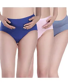 Anoma High Waist Anti Bacterial Solid Maternity Hygiene Panties - Blue Pink & Grey