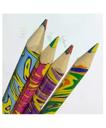 Muren Rainbow Swirl Printed Pencils with Sharpener Pack of 4 - Multicolour