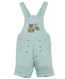 FirstClap Sleeveless Solid Bear Embroidered Detail Dungaree - Sea Green