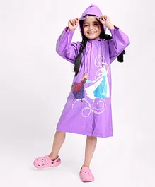 Babyhug Full Sleeves Hooded Raincoat Disney Princess Print - Purple