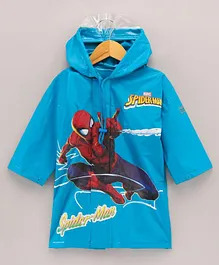 Babyhug PVC Full Sleeves Hooded Raincoat Spiderman Print - Blue