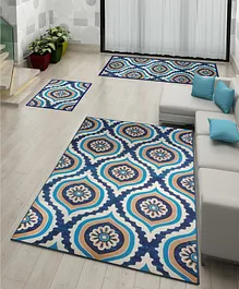 Athom Living Flower Canvas Premium Anti Slip Printed Doormat Runner & Carpet Set - Blue