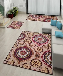 Athom Living Flower Canvas Premium Anti Slip Printed Doormat Runner & Carpet Set - Maroon