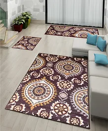 Athom Living Flower Canvas Premium Anti Slip Printed Doormat Runner & Carpet Set - Brown