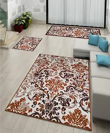 Athom Living Flower Canvas Premium Anti Slip Printed Doormat Runner & Carpet Set - Beige