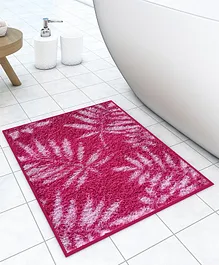 Athom Living Brown Leaf Designer Soft Anti Slip Bath Mat - Pink 