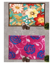Athom Living Pink Rose & Floral Love Designer Soft Anti Slip Bathmat Doormat Set - Multicolor