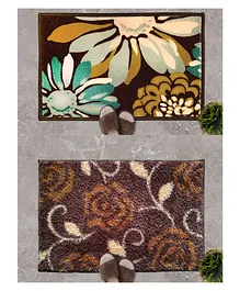 Athom Living Floral & Flower Canvas Designer Soft Anti Slip Bathmat Doormat Set - Multicolor