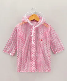 Babyhug Full Sleeves Hooded Raincoat Polka Dot Print - Pink