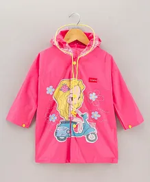 Babyhug Full Sleeves Hooded Raincoat Girl Scooter Print - Pink