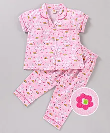 Dew Drops Half Sleeves Top & Pyjama Set Unicorn & Rainbow Print - Pink