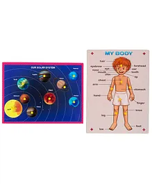 MYFA Wooden Body Part & Solar System Knob & Peg Puzzle Combo - 16 Pieces