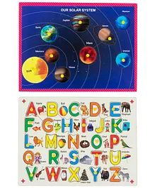 MYFA Wooden English Alphabets & Solar System Knob & Peg Puzzle - 35 Pieces