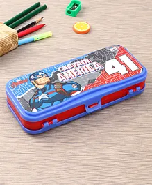 Marvel Captain America Dual Compartment Pencil Box  - Red & Blue (Color & Print May Vary)