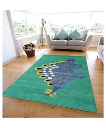 Tufts and Knots 100% Wool Hand Tufted Carpet Dino Print - Green