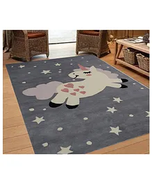 Tufts and Knots 100% Woollen Carpet with Unicorn - Grey