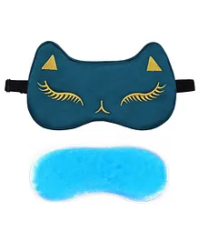 Jenna Silk Feline DarkGreen Face Sleeping Eye Mask With Cooling Gel