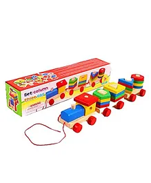 PLUSPOINT Children's Wooden Building Block Train Shape Sorter & Stacking Game For Toddlers Montessori Benefit Intellectual Pre School Education Pull Toy Shape Sorting Train