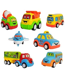 PLUSPOINT Colourful Push & Go Friction Powered Toy Cars Set Pack of 7 - Multicolour