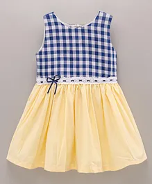 Rassha Sleeveless Checkered Bow Appliqued Dress - Blue & Yellow