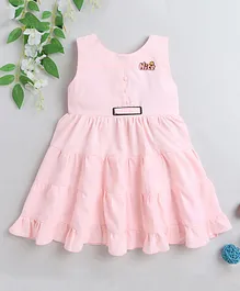 IndiUrbane Sleeveless Solid Tiered Dress With Nice Text Brooch - Pink