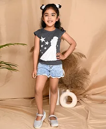 Kids Cave Cap Sleeves Princess Printed T Shirt - Dark Grey