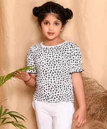 Kids Cave Puff Sleeves Animal Print T Shirt - White