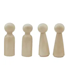 Geltoy Wooden Peg Doll Natural Handcrafted People Bodies Angel Dolls For Diy Craft Pack Of 4 - Brown