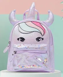 Baby Moo Unicorn Sequined Dual Tone Backpack Trendy Bag Purple - 9 Inches