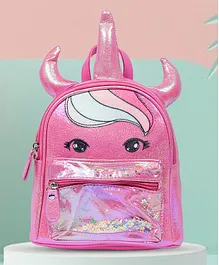 Baby Moo Unicorn Sequined Dual Tone Backpack Trendy Bag Pink - 9 Inches