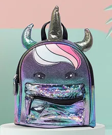 Baby Moo Unicorn Sequined Dual Tone Backpack Trendy Bag Black - 9 Inches