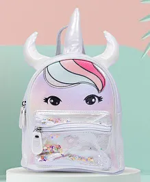 Baby Moo Unicorn Sequined Dual Tone Backpack Trendy Bag White - 9 Inches