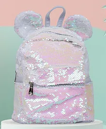 Baby Moo Sequined Dual Tone Trendy Backpack White Pink - 11 Inches