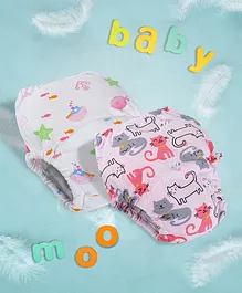 Baby Moo Star Kitty Reusable Cloth Diaper Panty Pack Of 2 - Multicolour