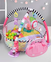 Baby Moo Hippo Infant Play Mat Activity Gym With Hanging Toys And Balls - Pink