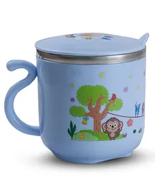 Baby Moo Stainless Steel Water Cup With Lid Happy Monkey - Blue