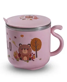 Baby Moo Stainless Steel Water Cup With Lid Bear - Pink