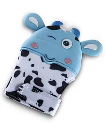 Baby Moo Teething Mitten Silicone Self Soothing Glove Cow Shape - Blue