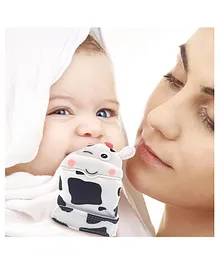 Baby Moo Teething Mitten Silicone Self Soothing Glove Cow Shape - White