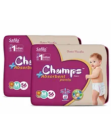 Champs High Absorbent Pant Style Diaper Medium Pack of 2 White - 112 Pieces