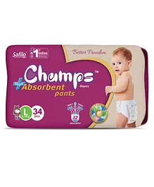 Champs High Absorbent Pant Style Diaper Large White - 34 Pieces