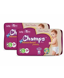 Champs High Absorbent Pant Style Diaper Large Pack of 2 White - 68 Pieces