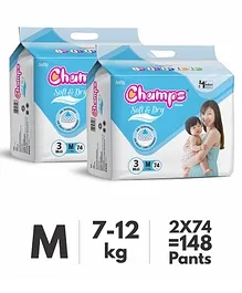 Champs Soft & Dry Diaper Pants Medium Size Pack of 2 - 148 Pieces