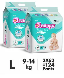 Champs Soft & Dry Diaper Pants Large Size Pack of 2 - 124 Pieces