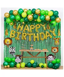AMFIN (Pack of 92) Happy Birthday Foil Balloon Jungle Theme