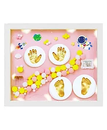 Mold Your Memories Baby Clay Handprint & Footprint Wooden Frame with LED - Gold Pink