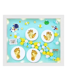 Mold Your Memories Baby Clay Handprint & Footprint Wooden Frame with LED - Gold Blue