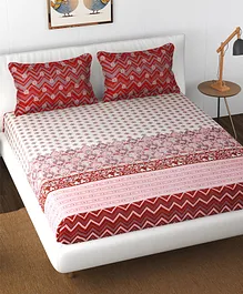 Florida Pure Cotton Elastic Fitted King Bedsheet With 2 Pillow Covers - Red 